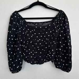 ZARA balloon sleeve black and white polka dot corset crop top size Small